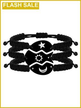 3 Pcs Puzzle Heart Piece Bracelet Set Handmade Braided Black String Adjustable